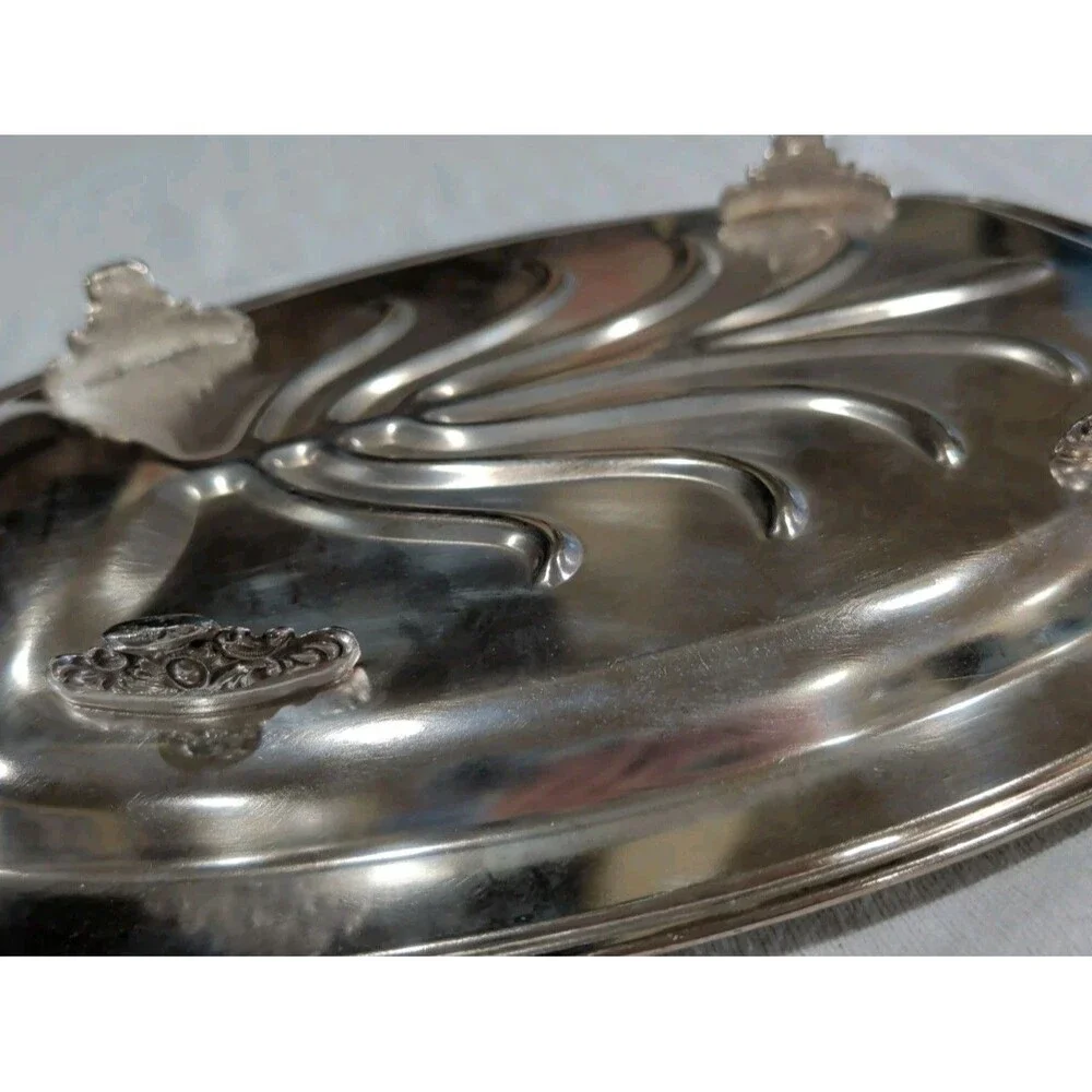 Vintage National Silver Plate Footed Serving Platter Tray Tree of Life 15”x11”